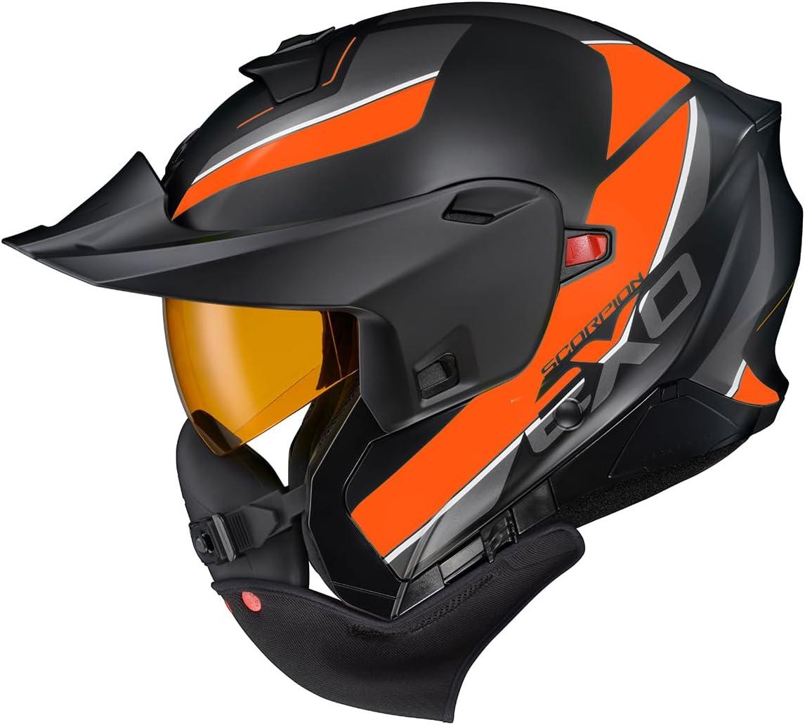 ScorpionEXO GT930 Cold Weather Adventure Snowmobile Modular Helmet Dual Pane Shield with Breath Box and Bluetooth Ready Speaker Pockets Modulus (Black/Blue – Small)(Orange)