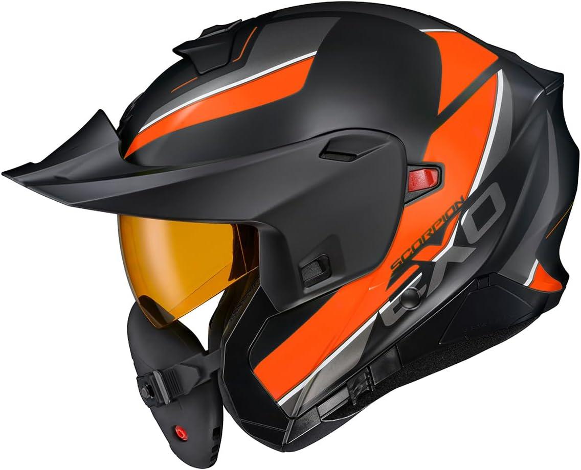 ScorpionEXO GT930 Cold Weather Adventure Snowmobile Modular Helmet Dual Pane Shield with Breath Box and Bluetooth Ready Speaker Pockets Modulus (Black/Blue – Small)(Orange)