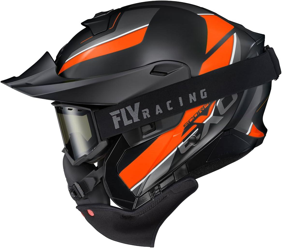 ScorpionEXO GT930 Cold Weather Adventure Snowmobile Modular Helmet Dual Pane Shield with Breath Box and Bluetooth Ready Speaker Pockets Modulus (Black/Blue – Small)(Orange)