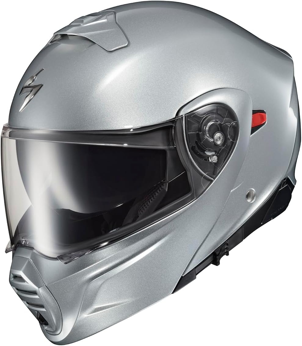 ScorpionEXO GT930 Open Full Face Transformer Adult Motorcycle Helmet Bluetooth Ready Speaker Pockets DOT ECE P/J Approved Solid (Gloss Black – Medium)(Silver)