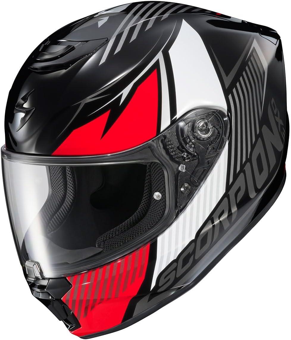 ScorpionEXO R330 Full Face Motorcycle Helmet with Pinlock Ready Shield Bluetooth Ready Speaker Pockets DOT ECE Approved Bendr (Black – Small)(Hawker Red)
