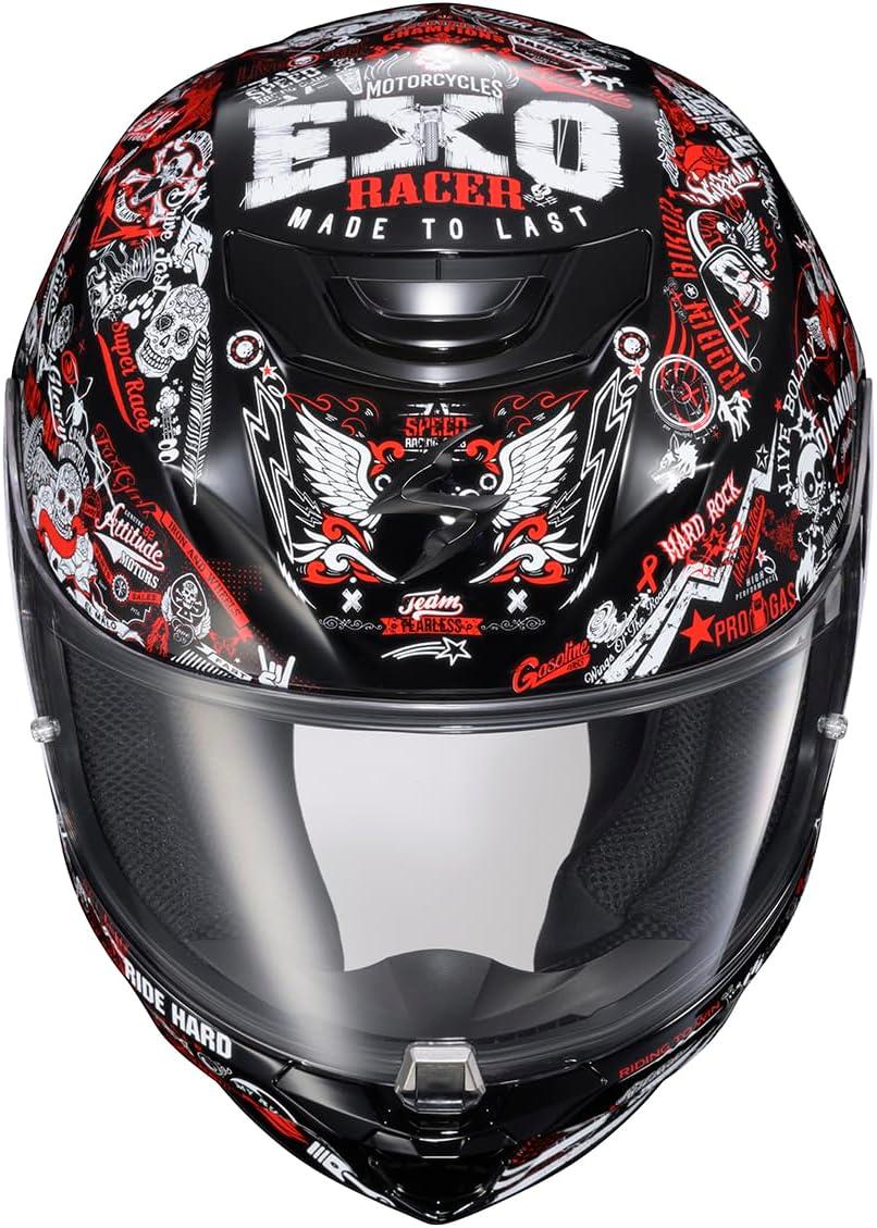 ScorpionEXO R330 Full Face Motorcycle Helmet with Pinlock Ready Shield Bluetooth Ready Speaker Pockets DOT ECE Approved Bendr (Black – Small)(Shake 2 Red)