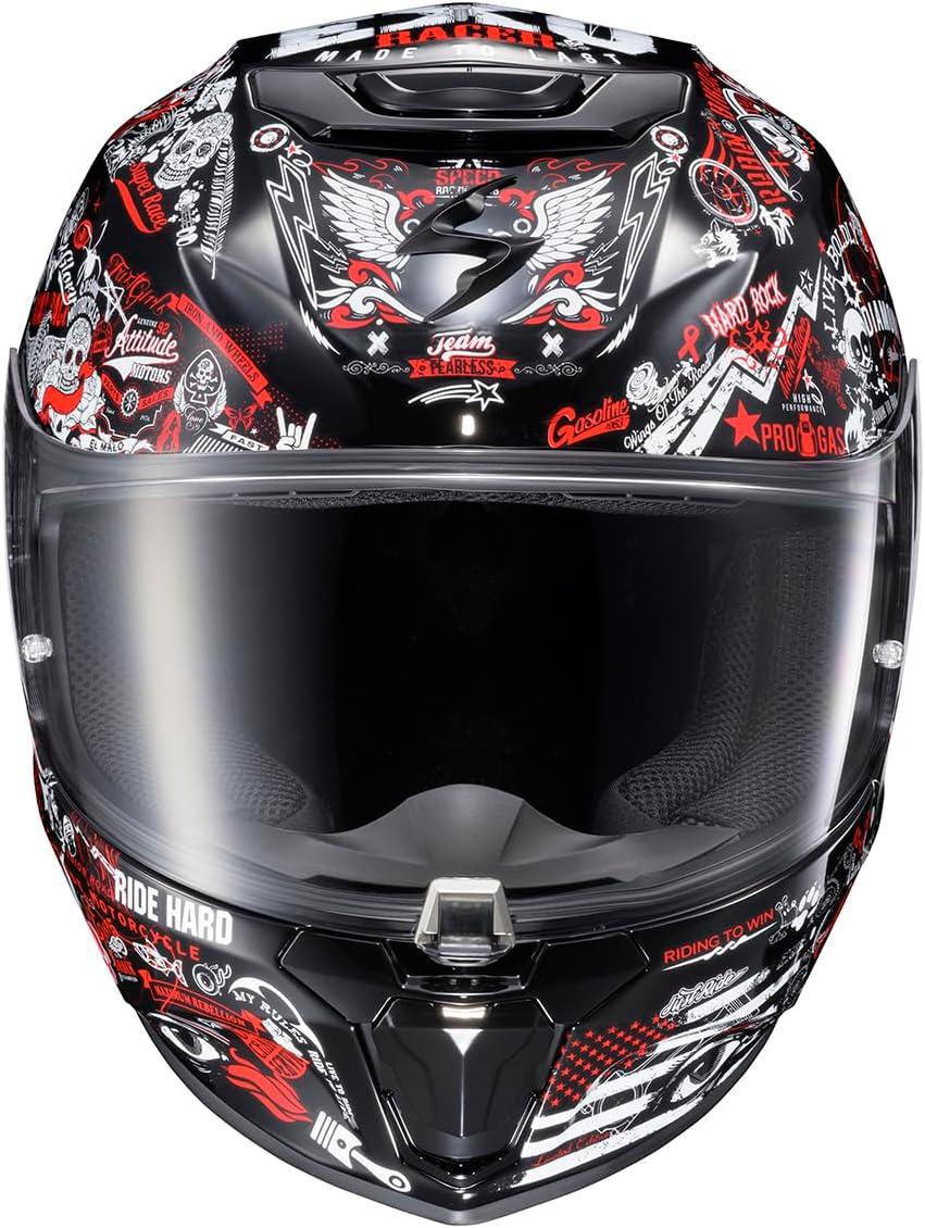 ScorpionEXO R330 Full Face Motorcycle Helmet with Pinlock Ready Shield Bluetooth Ready Speaker Pockets DOT ECE Approved Bendr (Black – Small)(Shake 2 Red)