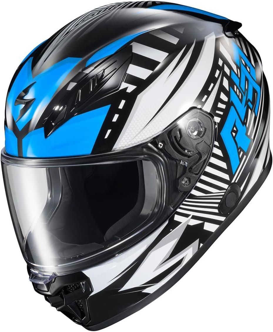 ScorpionEXO R430 Full Face Street Motorcycle Helmet with Bluetooth Ready Speaker Pocketss DOT/SNELL Approved Paradox (Phantom – Small)(Head Trip Light Blue)