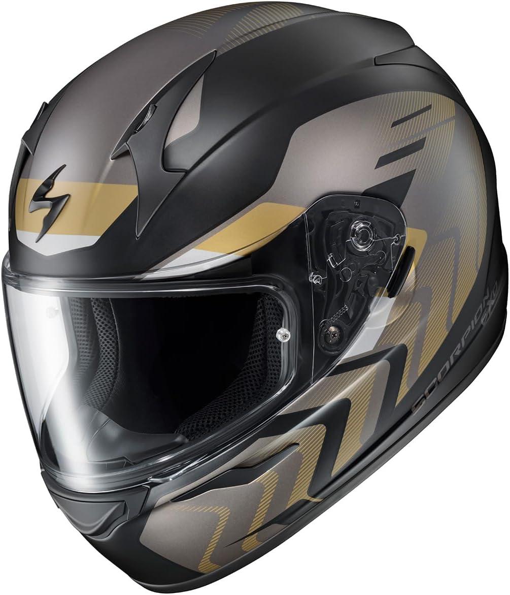 ScorpionEXO R320 Full Face Polycarbonate Shell Motorcycle Helmet with Pinlock Ready Shield and Bluetooth Ready Speaker Pockets DOT Approved Adult(Black/Gold/Grey)