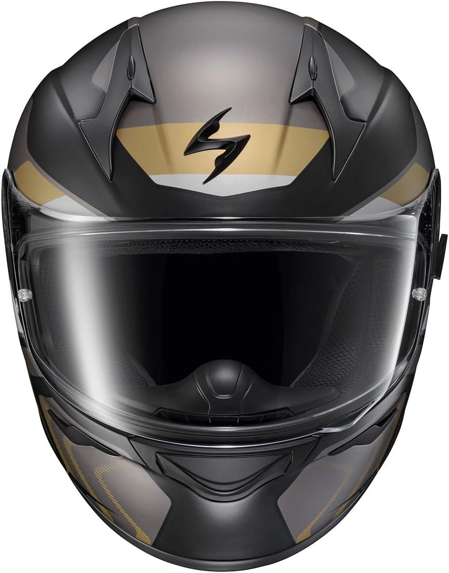 ScorpionEXO R320 Full Face Polycarbonate Shell Motorcycle Helmet with Pinlock Ready Shield and Bluetooth Ready Speaker Pockets DOT Approved Adult(Black/Gold/Grey)