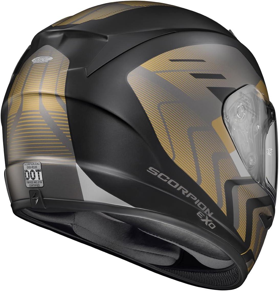 ScorpionEXO R320 Full Face Polycarbonate Shell Motorcycle Helmet with Pinlock Ready Shield and Bluetooth Ready Speaker Pockets DOT Approved Adult(Black/Gold/Grey)