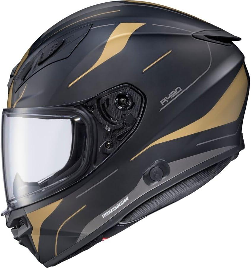 ScorpionEXO R430 Full Face Street Motorcycle Helmet with Bluetooth Ready Speaker Pocketss DOT/SNELL Approved Paradox (Phantom – Small)(Cutlass Black/Gold)