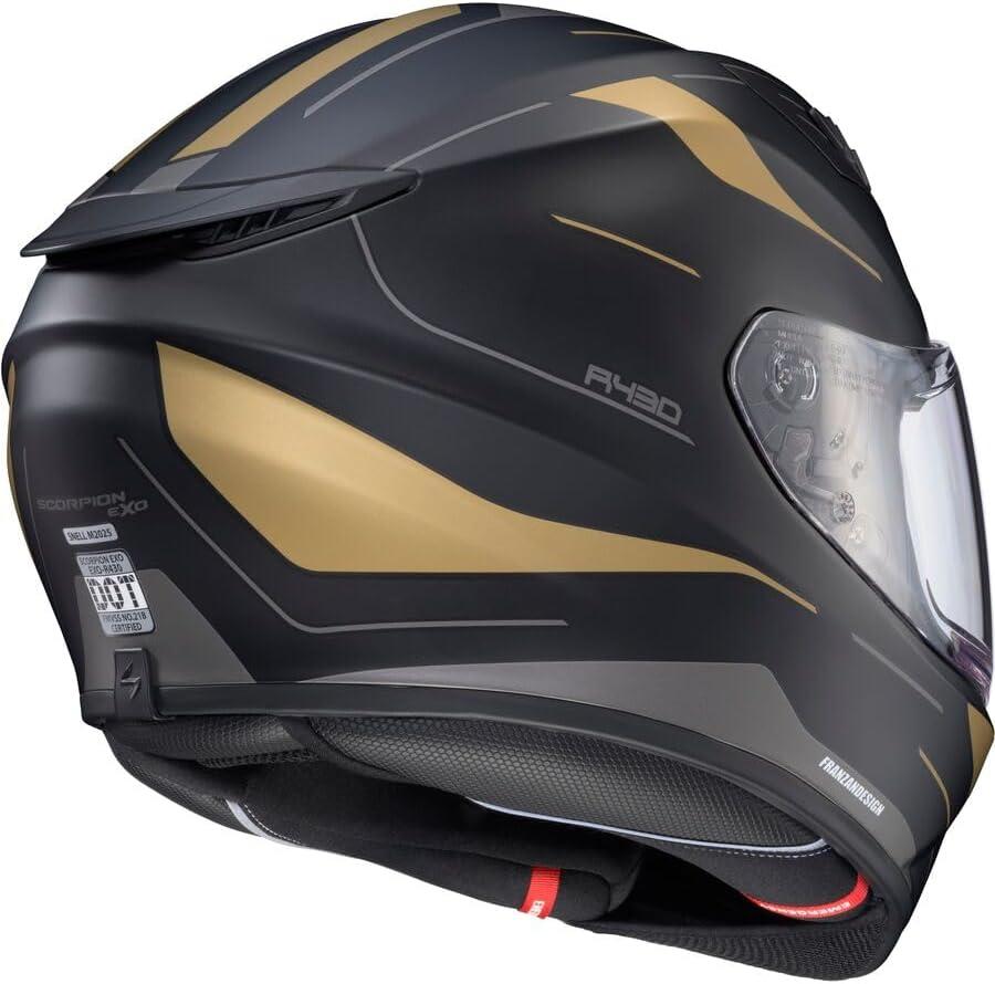 ScorpionEXO R430 Full Face Street Motorcycle Helmet with Bluetooth Ready Speaker Pocketss DOT/SNELL Approved Paradox (Phantom – Small)(Cutlass Black/Gold)