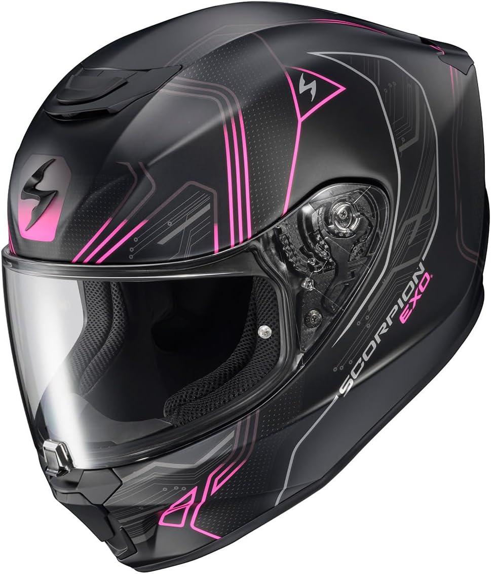 ScorpionEXO R330 Full Face Motorcycle Helmet with Pinlock Ready Shield Bluetooth Ready Speaker Pockets DOT ECE Approved Bendr (Black – Small)(Bendr White/Pink)