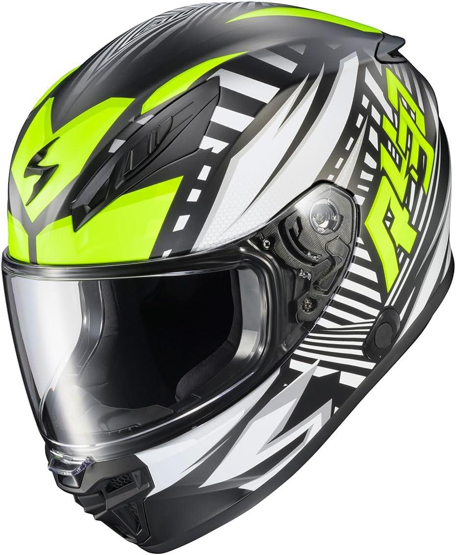 ScorpionEXO R430 Full Face Street Motorcycle Helmet with Bluetooth Ready Speaker Pocketss DOT/SNELL Approved Paradox (Phantom – Small)(Head Trip Hi-viz)
