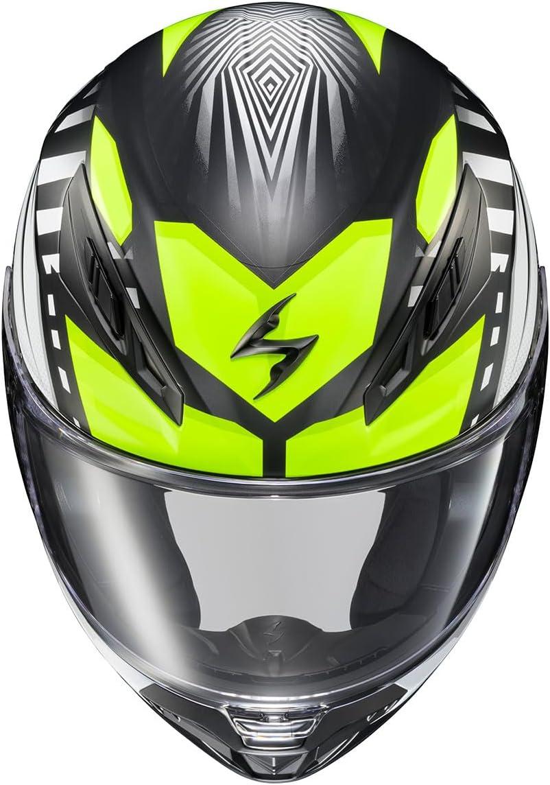 ScorpionEXO R430 Full Face Street Motorcycle Helmet with Bluetooth Ready Speaker Pocketss DOT/SNELL Approved Paradox (Phantom – Small)(Head Trip Hi-viz)
