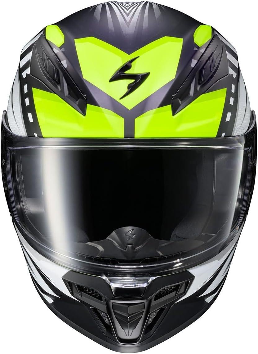 ScorpionEXO R430 Full Face Street Motorcycle Helmet with Bluetooth Ready Speaker Pocketss DOT/SNELL Approved Paradox (Phantom – Small)(Head Trip Hi-viz)