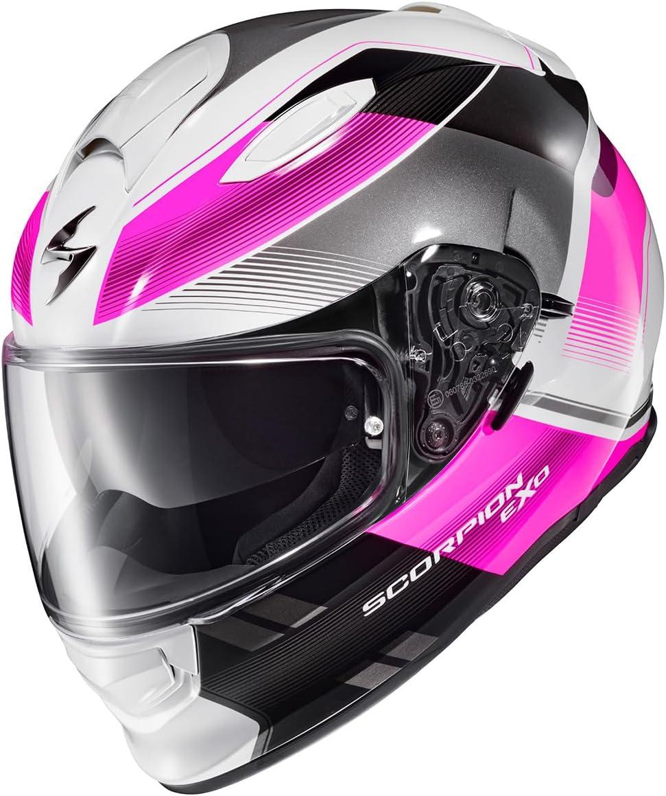 ScorpionEXO Ryzer Full Face Motorcycle Helmet with Pinlock Ready Shield with Integrated Speaker Pockets DOT ECE Approved Edge (Dark Grey – Small)(Edge Pink)
