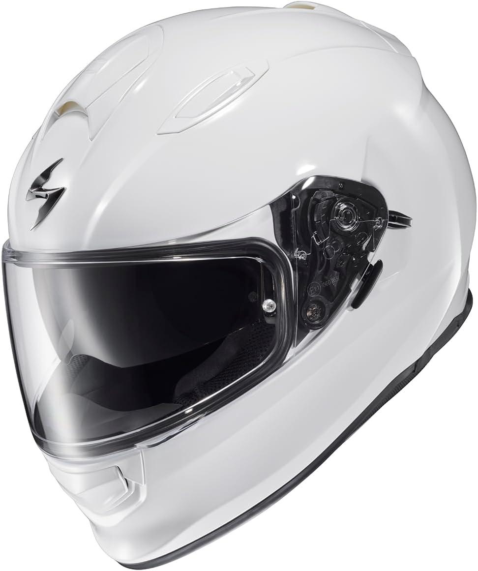 ScorpionEXO Ryzer Full Face Motorcycle Helmet with Pinlock Ready Shield with Integrated Speaker Pockets DOT ECE Approved Edge (Dark Grey – Small)(Solid Gloss White)