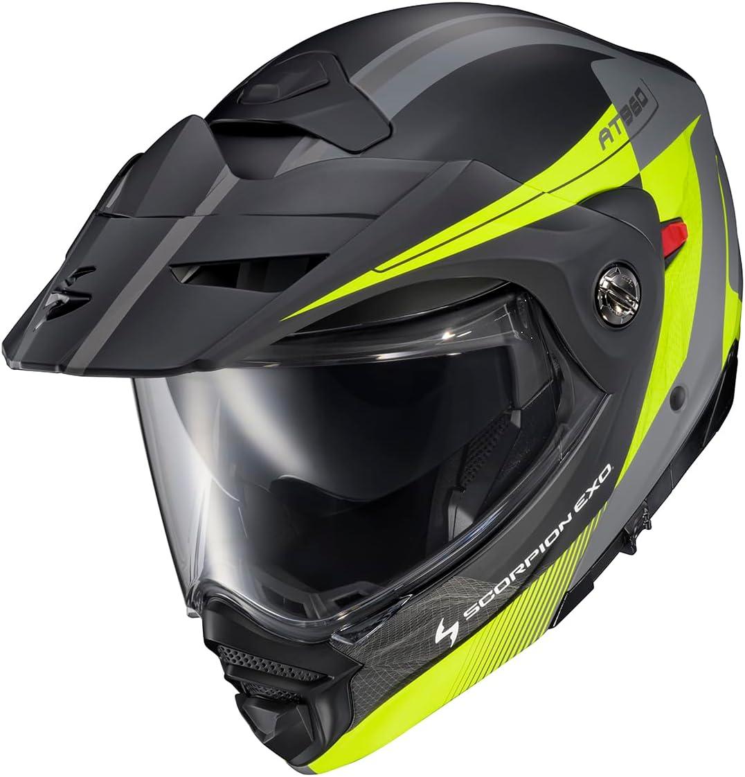 ScorpionEXO AT960 Modular Adventure Street Motorcycle Helmet with Bluetooth Ready Speaker Pockets DOT ECE Approved Monk (Black/Red – Small)(Topographic 2 Hi-Vis/Grey)