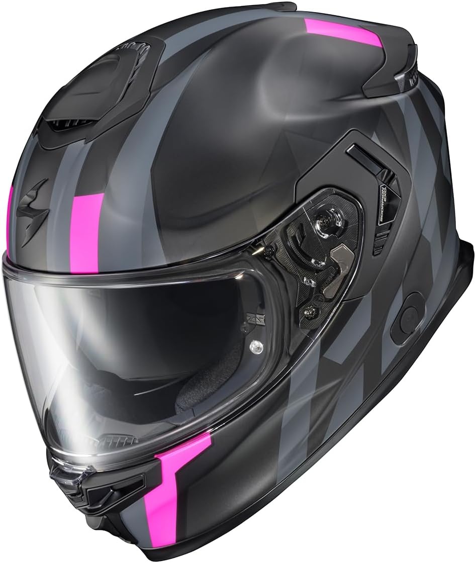 ScorpionEXO Eclipse Full Face Motorcycle Helmet with Pinlock Ready Shield – Bluetooth Ready Speaker Pockets Apex Series Pivot (Phantom – Small)(Pink)