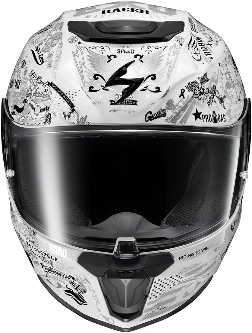 ScorpionEXO R330 Full Face Motorcycle Helmet with Pinlock Ready Shield Bluetooth Ready Speaker Pockets DOT ECE Approved Bendr (Black – Small)(Shake 2 White)