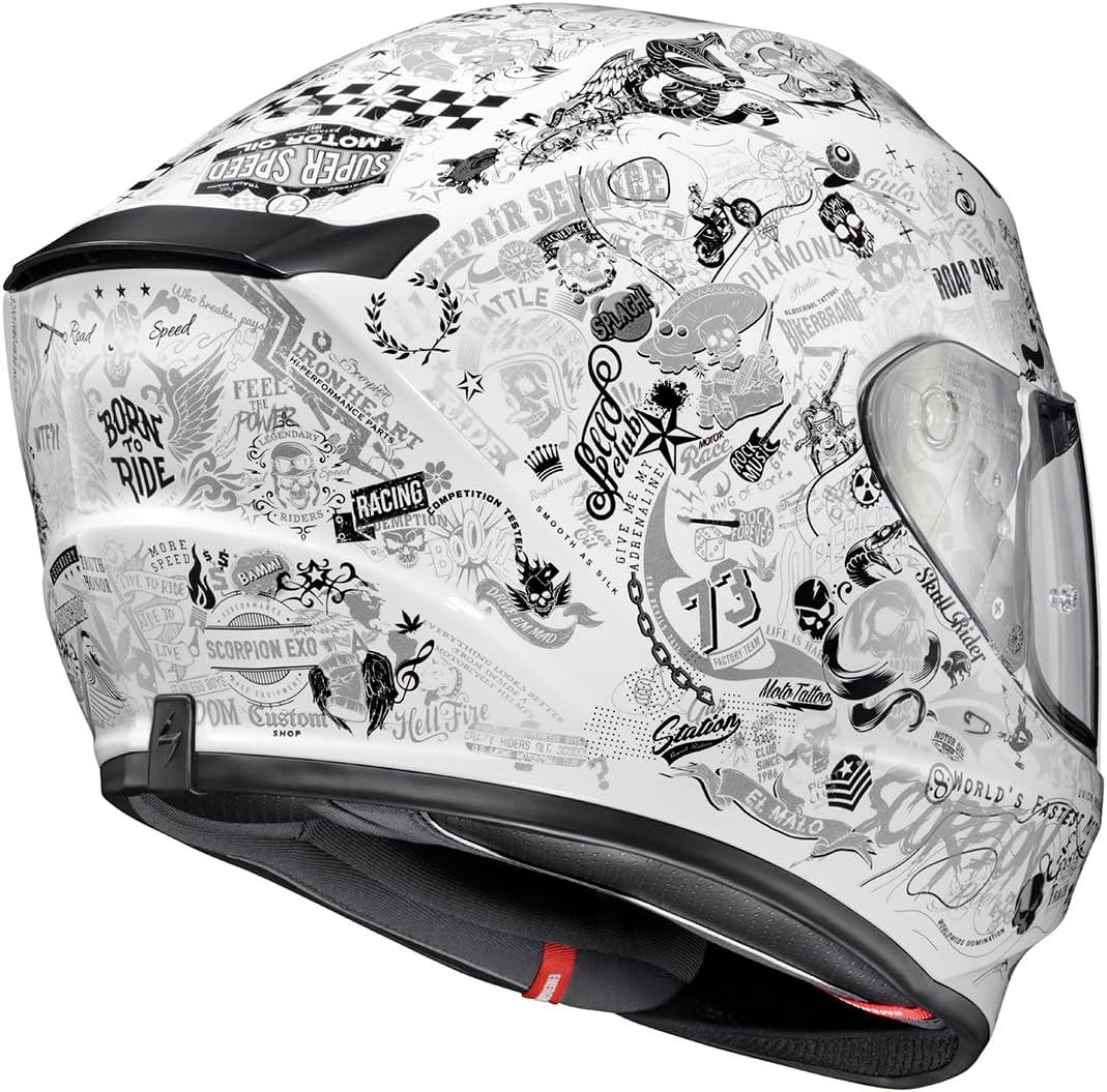 ScorpionEXO R330 Full Face Motorcycle Helmet with Pinlock Ready Shield Bluetooth Ready Speaker Pockets DOT ECE Approved Bendr (Black – Small)(Shake 2 White)