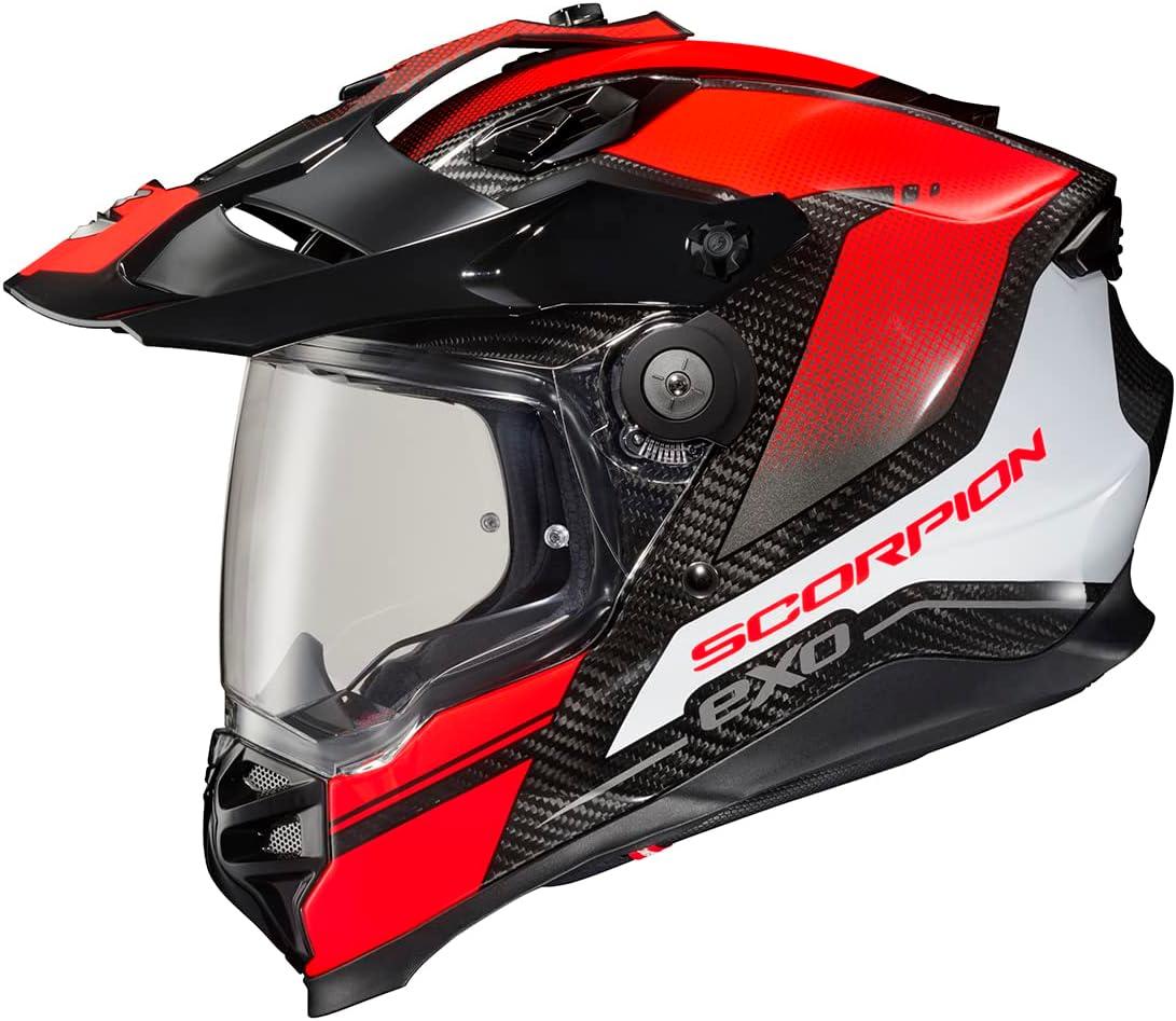 ScorpionEXO XT9000 Full Face Carbon Fiber Adventure Motorcycle Helmet with Pinlock Ready Shield Bluetooth Ready Speaker Pockets DOT ECE Trailhead (Hi-Vis – Medium)(Trailhead Red)