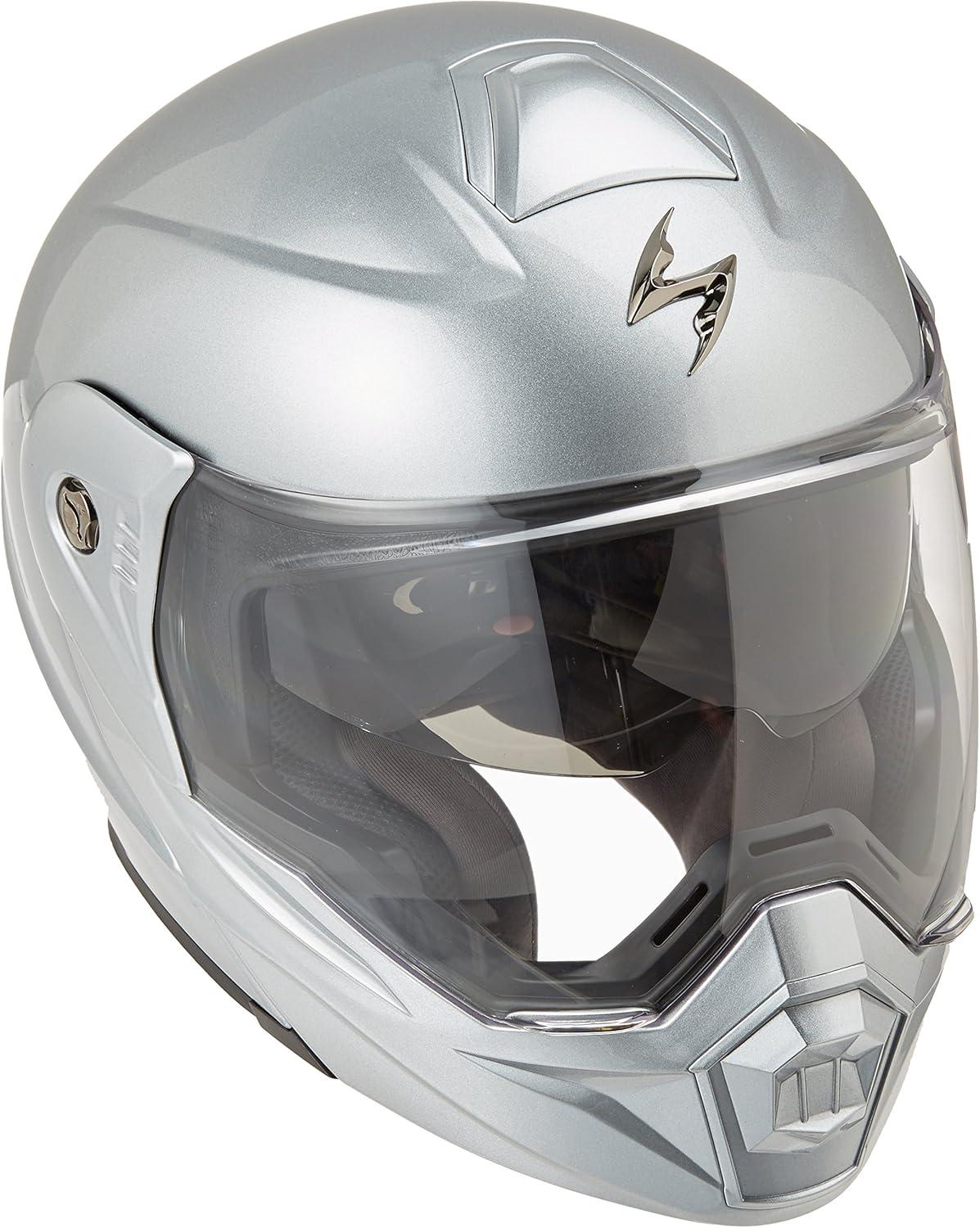 ScorpionEXO AT950 Cold Weather Adventure Snowmobile Modular Helmet Dual Pane Shield with Breath Box Bluetooth Ready Speaker Pockets DOT Approved Adult(Hypersilver)