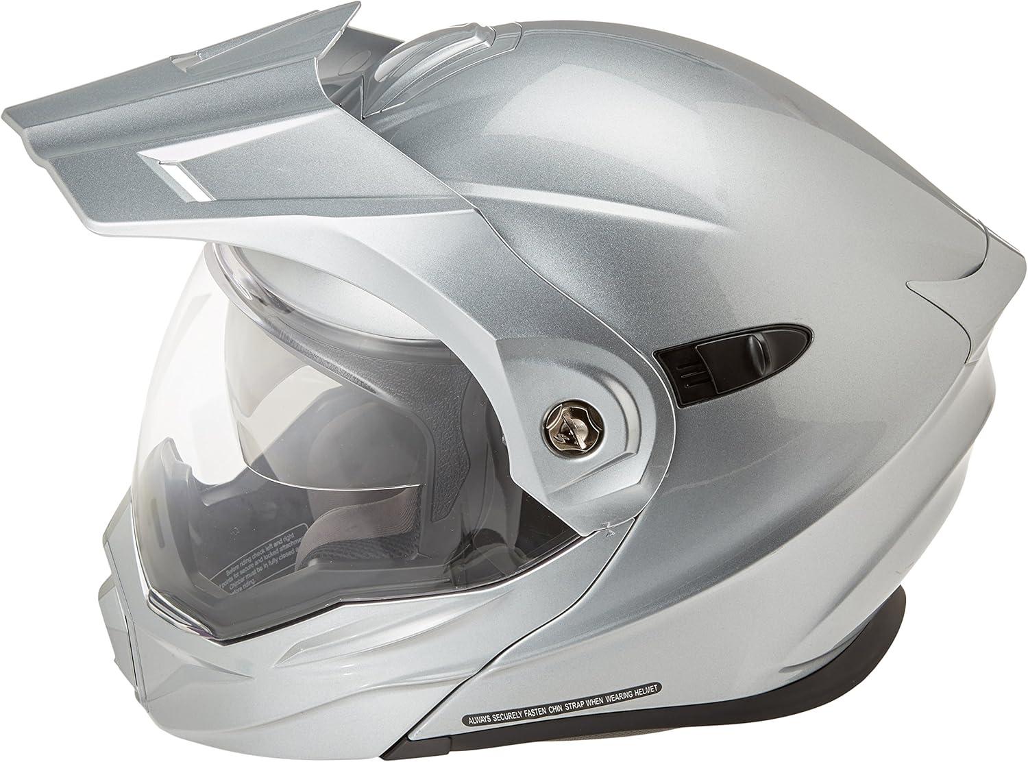 ScorpionEXO AT950 Cold Weather Adventure Snowmobile Modular Helmet Dual Pane Shield with Breath Box Bluetooth Ready Speaker Pockets DOT Approved Adult(Hypersilver)