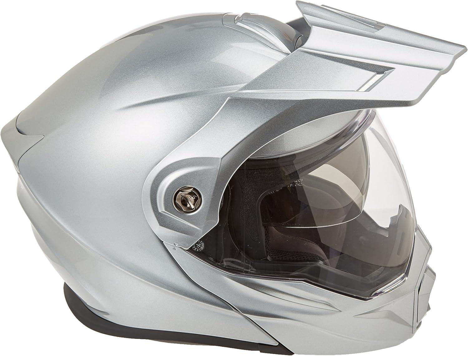 ScorpionEXO AT950 Cold Weather Adventure Snowmobile Modular Helmet Dual Pane Shield with Breath Box Bluetooth Ready Speaker Pockets DOT Approved Adult(Hypersilver)