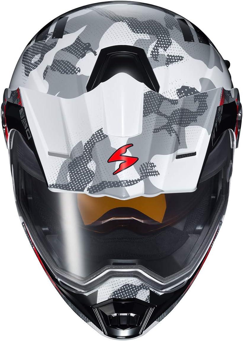 ScorpionEXO AT950 Cold Weather Adventure Snowmobile Modular Helmet Dual Pane Shield with Breath Box Bluetooth Ready Speaker Pockets DOT Approved Adult(White/Grey)