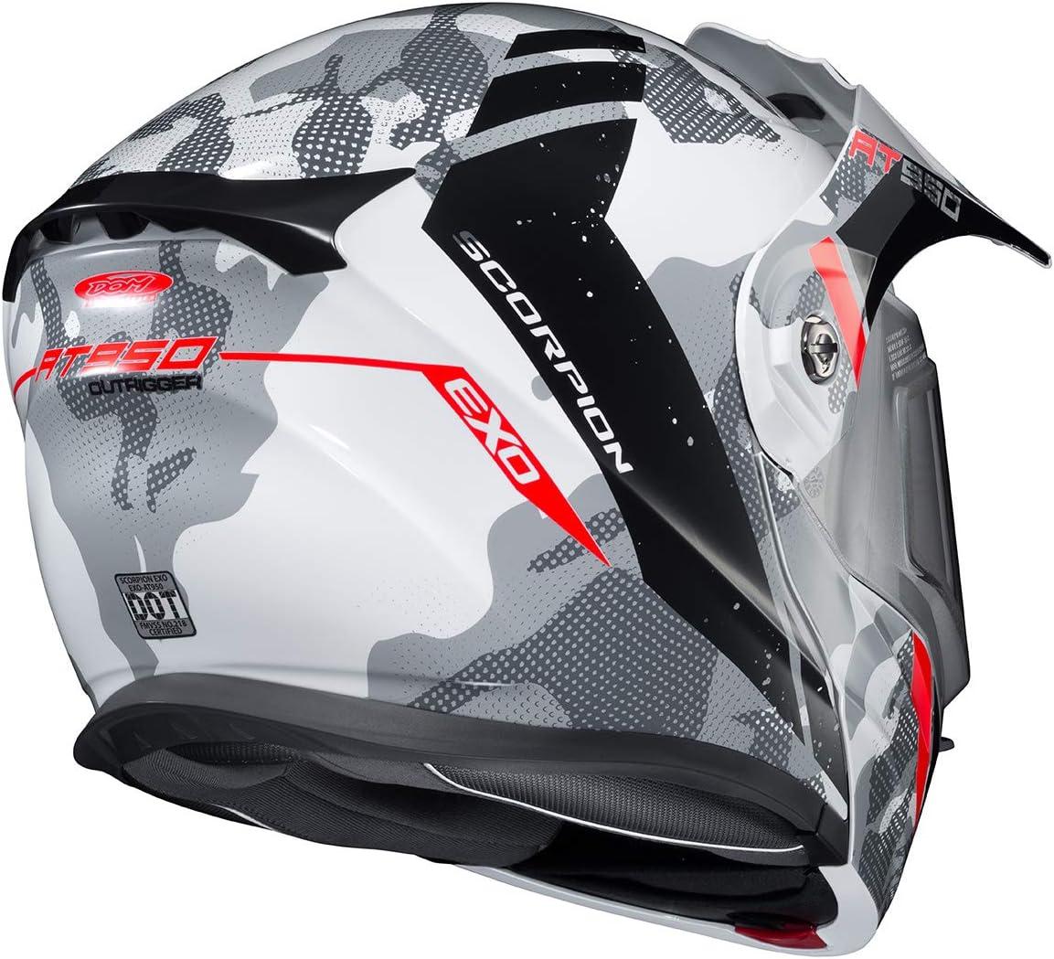 ScorpionEXO AT950 Cold Weather Adventure Snowmobile Modular Helmet Dual Pane Shield with Breath Box Bluetooth Ready Speaker Pockets DOT Approved Adult(White/Grey)