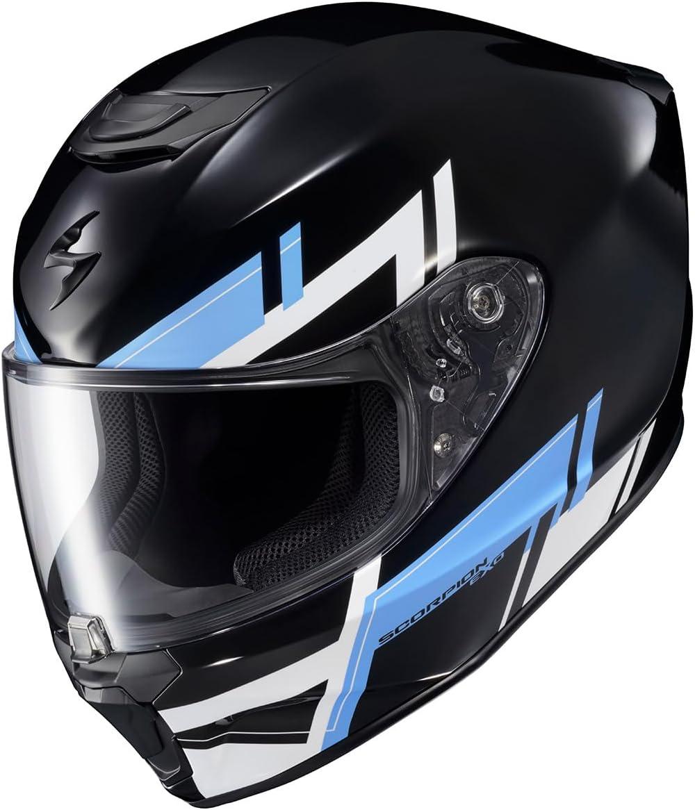 ScorpionEXO R420 Full Face Polycarbonate Street Motorcycle Helmet Comm Ready Speaker Pockets DOT Snell Approved Adult(Blue)