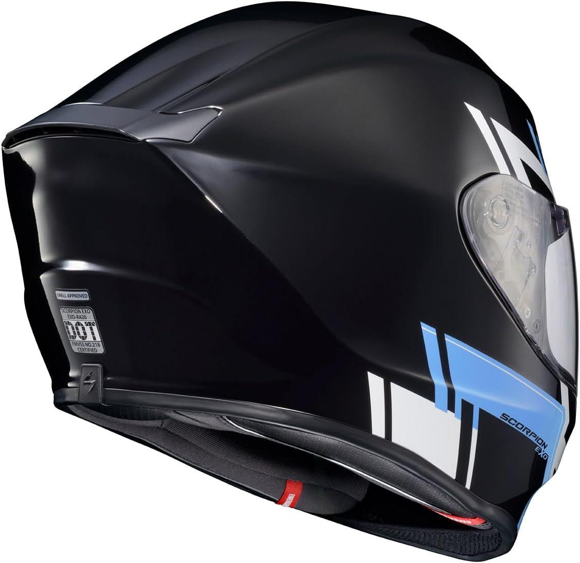 ScorpionEXO R420 Full Face Polycarbonate Street Motorcycle Helmet Comm Ready Speaker Pockets DOT Snell Approved Adult(Blue)