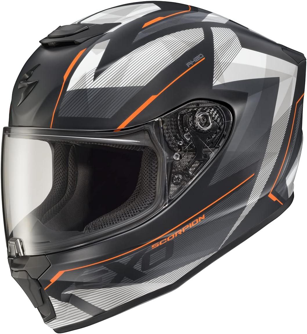 ScorpionEXO R420 Full Face Polycarbonate Street Motorcycle Helmet Comm Ready Speaker Pockets DOT Snell Approved Adult(Engage Orange)
