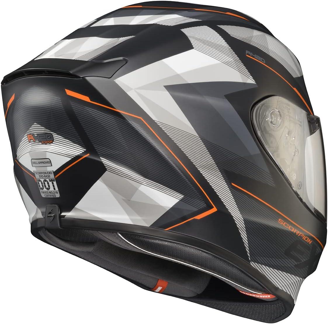 ScorpionEXO R420 Full Face Polycarbonate Street Motorcycle Helmet Comm Ready Speaker Pockets DOT Snell Approved Adult(Engage Orange)