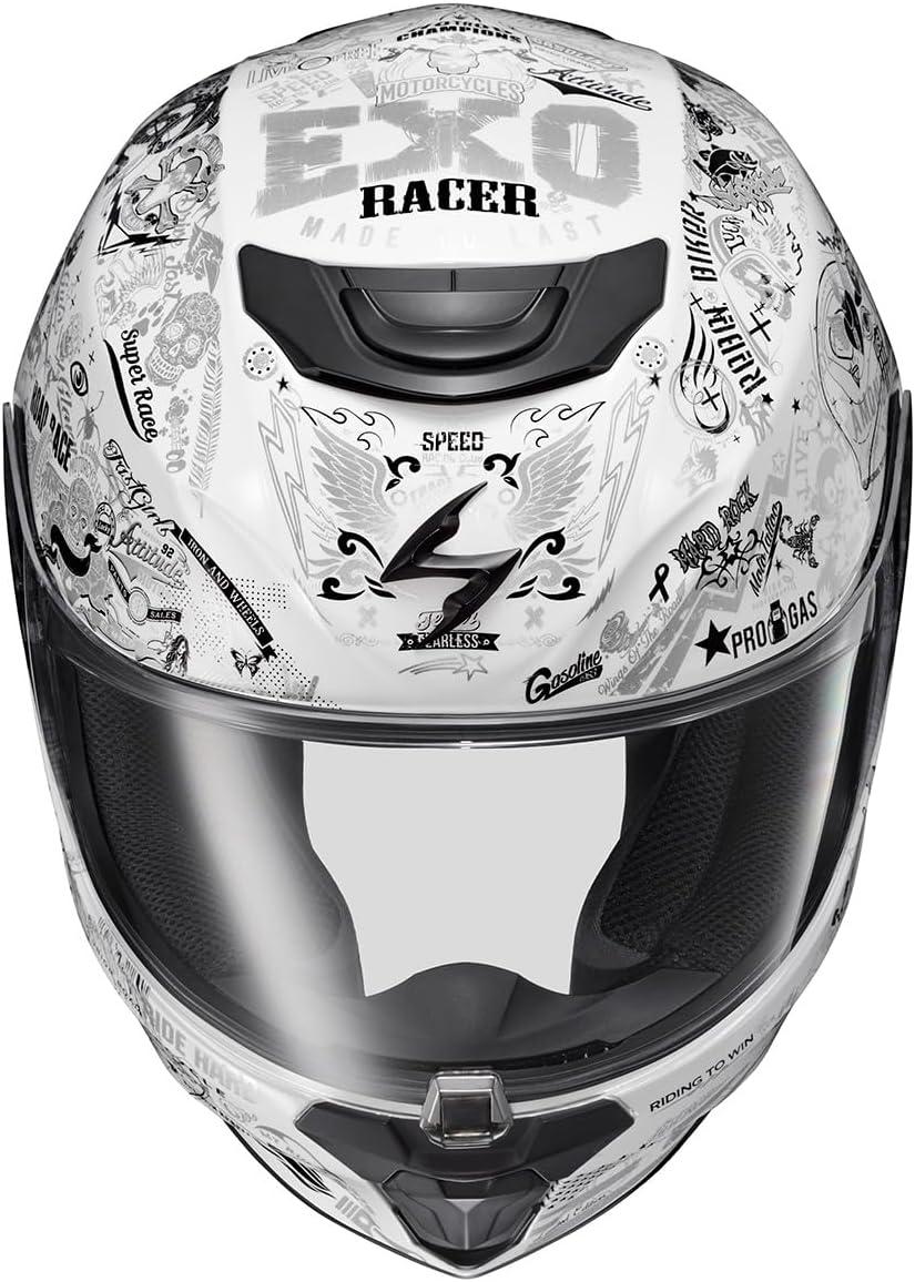 ScorpionEXO R420 Full Face Polycarbonate Street Motorcycle Helmet Comm Ready Speaker Pockets DOT Snell Approved Adult(White)