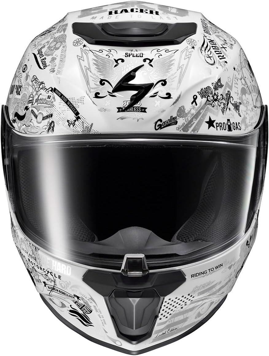 ScorpionEXO R420 Full Face Polycarbonate Street Motorcycle Helmet Comm Ready Speaker Pockets DOT Snell Approved Adult(White)