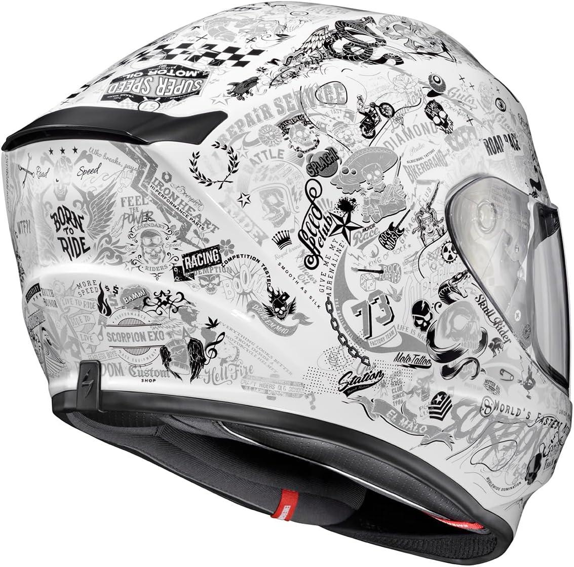 ScorpionEXO R420 Full Face Polycarbonate Street Motorcycle Helmet Comm Ready Speaker Pockets DOT Snell Approved Adult(White)