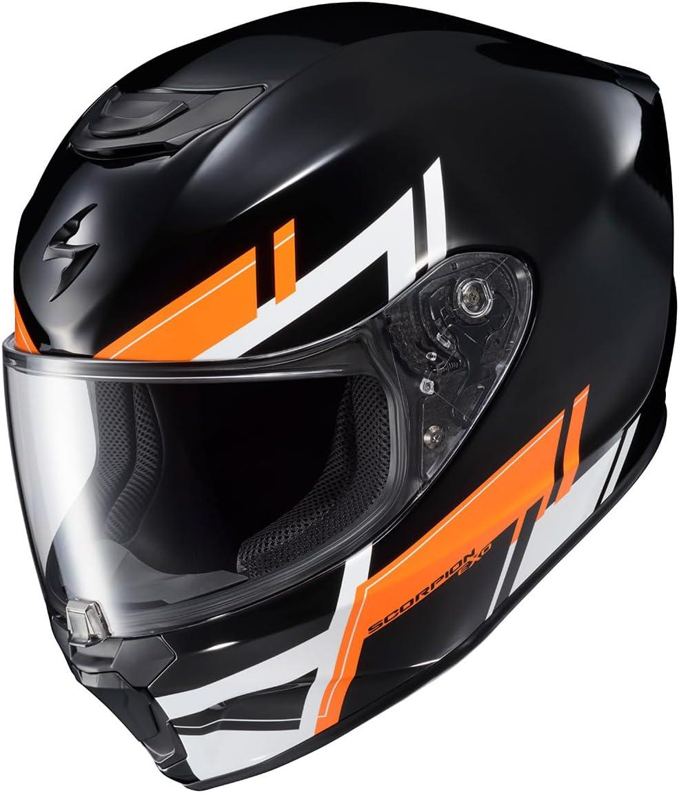 ScorpionEXO R420 Full Face Polycarbonate Street Motorcycle Helmet Comm Ready Speaker Pockets DOT Snell Approved Adult(Orange)