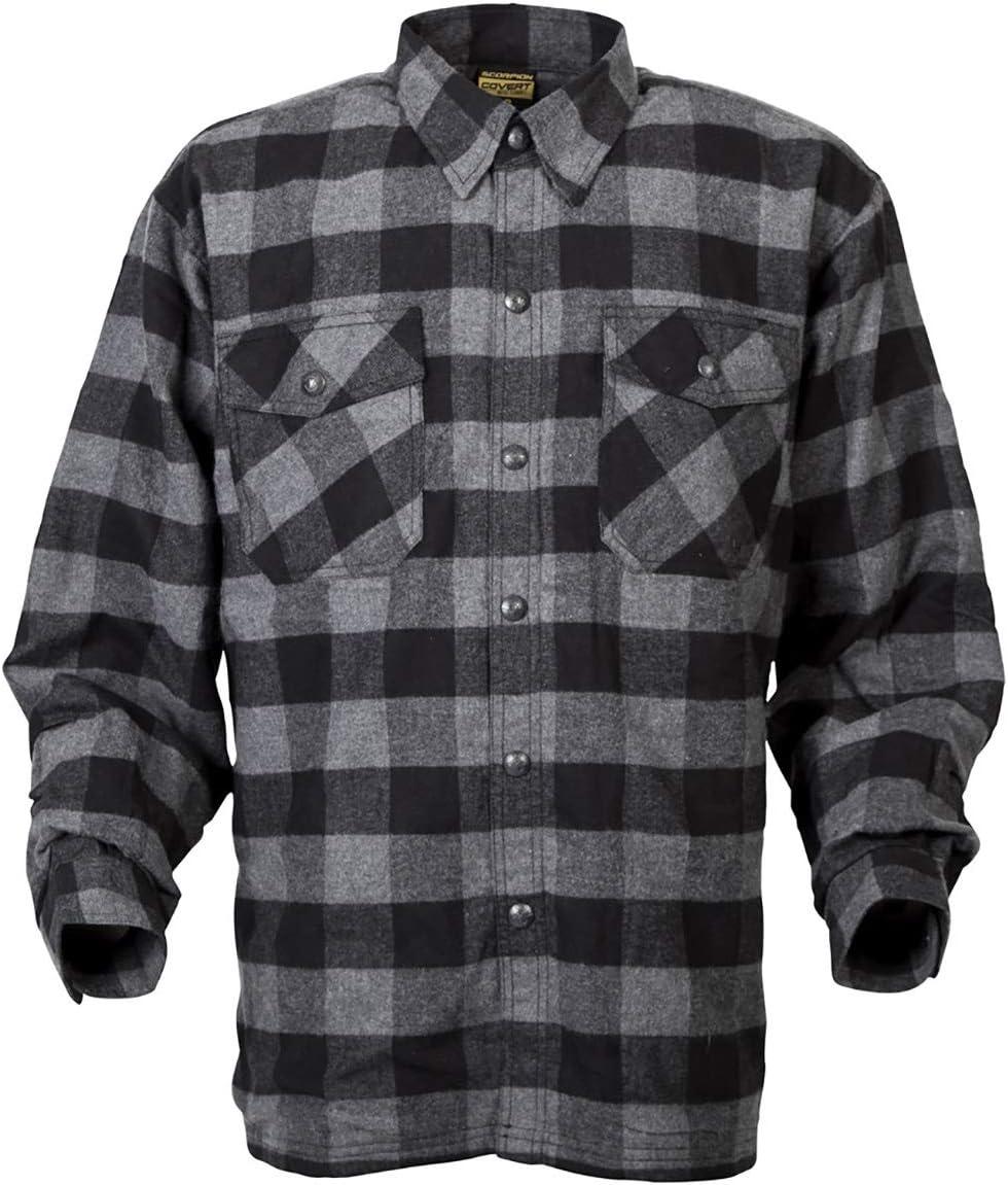 ScorpionEXO Covert Adult Men’s Long Sleeve Motorcycle Flannel Riding Shirt with Mesh Pockets for Optional CE Rated Armor(Black/Grey)