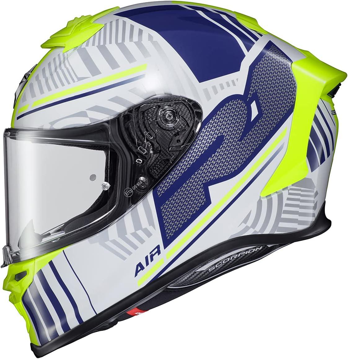 ScorpionEXO R1 Air Full Face Motorcycle Helmet with Pinlock Shield and Bluetooth Ready Speaker Pockets DOT ECE Juice (White/Blue – Medium)