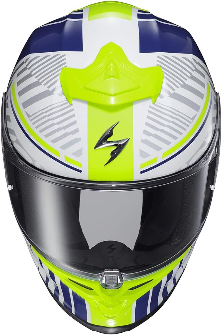 ScorpionEXO R1 Air Full Face Motorcycle Helmet with Pinlock Shield and Bluetooth Ready Speaker Pockets DOT ECE Juice (White/Blue – Medium)