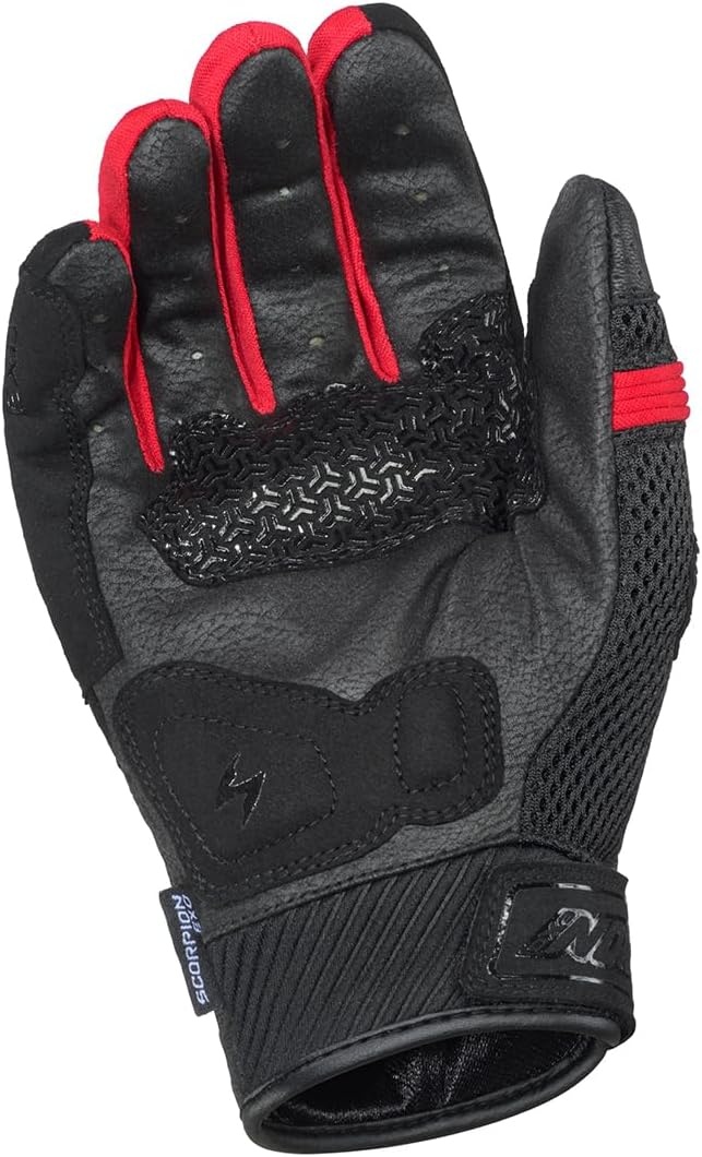 ScorpionEXO Cool Hand Pro Gloves Men’s Short Cuff Hook and Loop Motorcycle Riding Gloves Rib-Stretch Knuckle (Black/Grey – X-Small)(Black/Red)