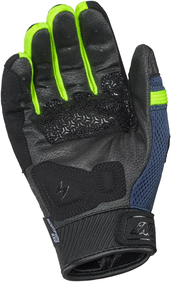 ScorpionEXO Cool Hand Pro Gloves Men’s Short Cuff Hook and Loop Motorcycle Riding Gloves Rib-Stretch Knuckle (Black/Grey – X-Small)(Dark Blue/Hi-viz)