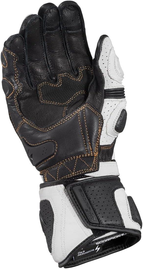ScorpionEXO SG3 MK III Men’s Long-Gauntlet Motorcycle Gloves Goat Leather Carbon Fiber Reinforced Knuckle Touchscreen-Ready (Black – Small)(White/Black)