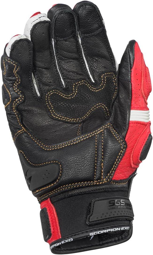 ScorpionEXO SGS MK III Men’s Short Cuff Motorcycle Riding Gloves Hook and Loop Carbon Fiber Knuckle Touchscreen Compatible (Black – Small)(Red)