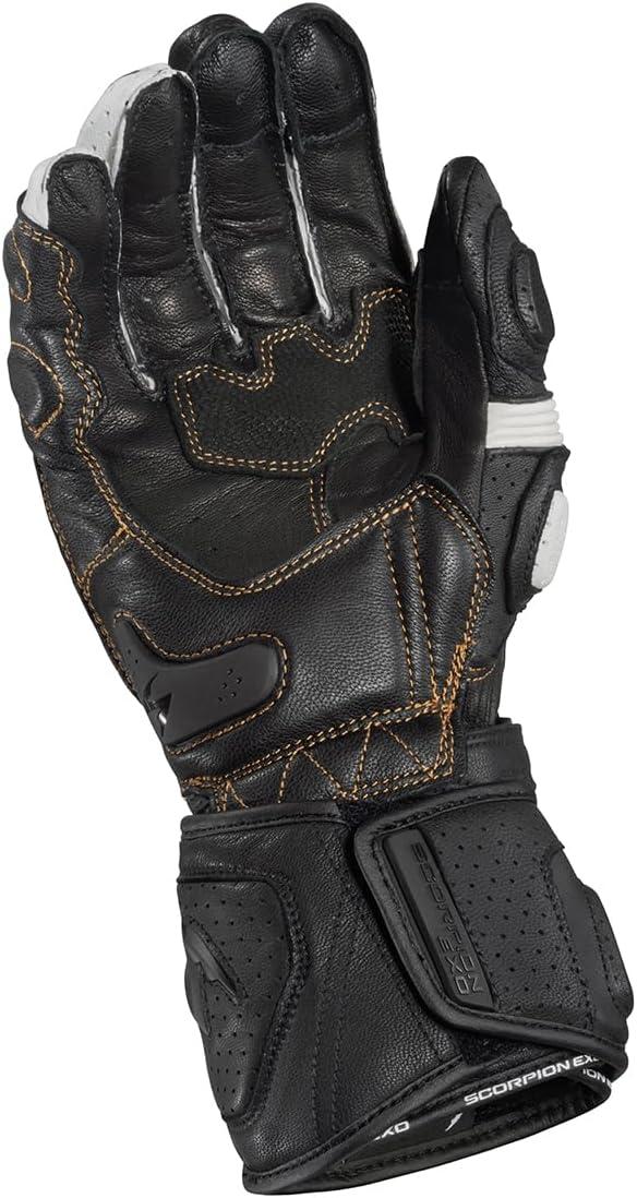 ScorpionEXO SG3 MK III Men’s Long-Gauntlet Motorcycle Gloves Goat Leather Carbon Fiber Reinforced Knuckle Touchscreen-Ready (Black – Small)(Black/White)