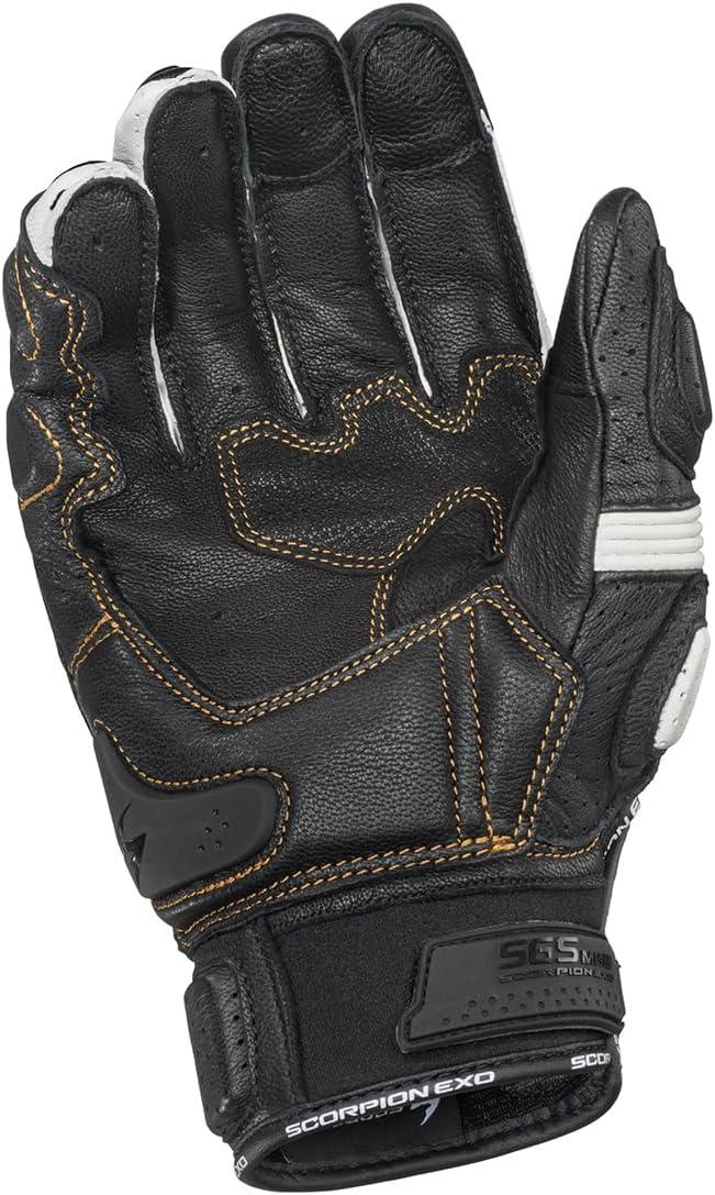 ScorpionEXO SGS MK III Men’s Short Cuff Motorcycle Riding Gloves Hook and Loop Carbon Fiber Knuckle Touchscreen Compatible (Black – Small)(Black/White)