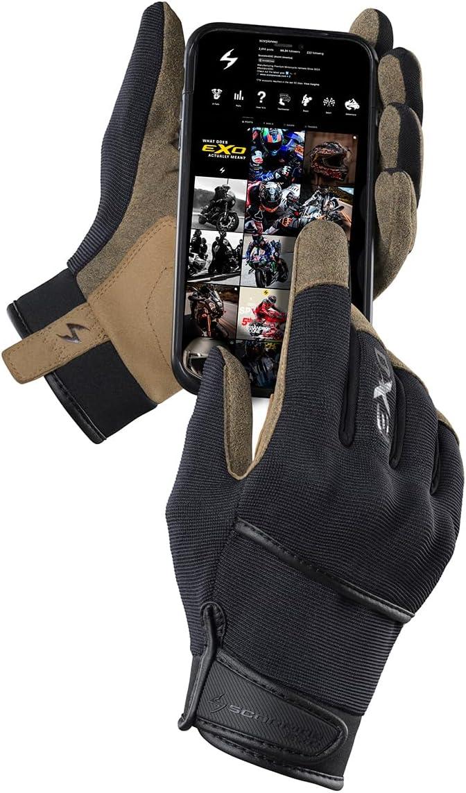 ScorpionEXO Stealth Grip Low Profile Soft Knuckle Motorcycle Gloves Touchscreen Compatible – Solid (Black – Small)(Black)