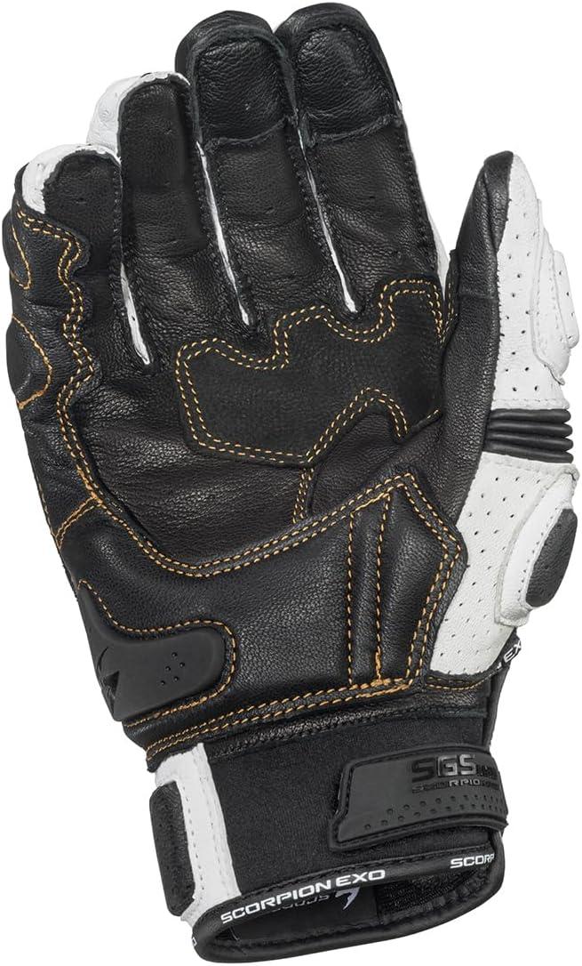 ScorpionEXO SGS MK III Men’s Short Cuff Motorcycle Riding Gloves Hook and Loop Carbon Fiber Knuckle Touchscreen Compatible (Black – Small)(White/Black)