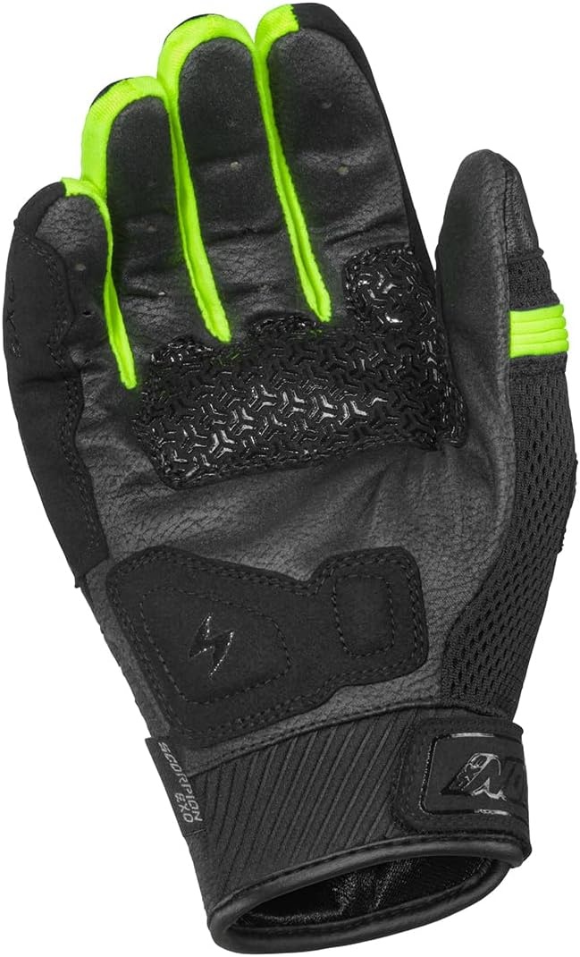 ScorpionEXO Cool Hand Pro Gloves Men’s Short Cuff Hook and Loop Motorcycle Riding Gloves Rib-Stretch Knuckle (Black/Grey – X-Small)(Black/Hi-viz)