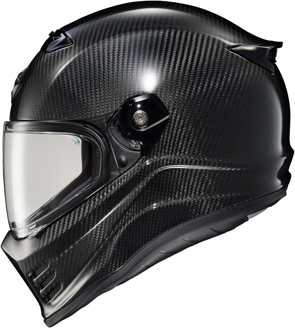 ScorpionEXO Covert FX Carbon Fiber Full Face Motorcycle Helmet Street Fighter Style – Bluetooth Ready Speaker Pockets DOT ECE Solid (Gloss Black – X-Small)(Gloss Black)